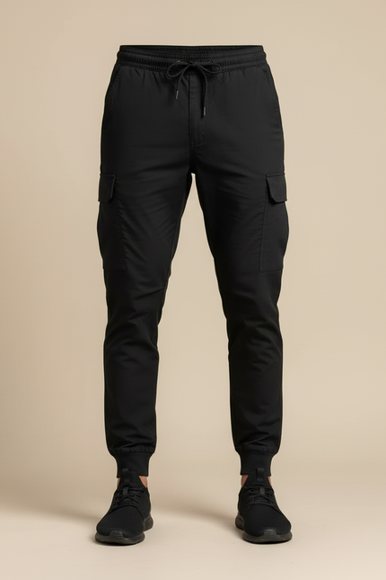 Pantalon Cargo Noir Cordon Ample Homme - Polyester - vue 3