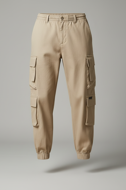 Pantalon Cargo Beige Décontracté Multipoches Coton Homme Jogger - vue 3