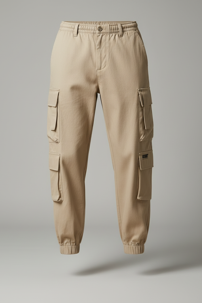 Pantalon Cargo Beige Décontracté Multipoches Coton Homme Jogger - vue 3