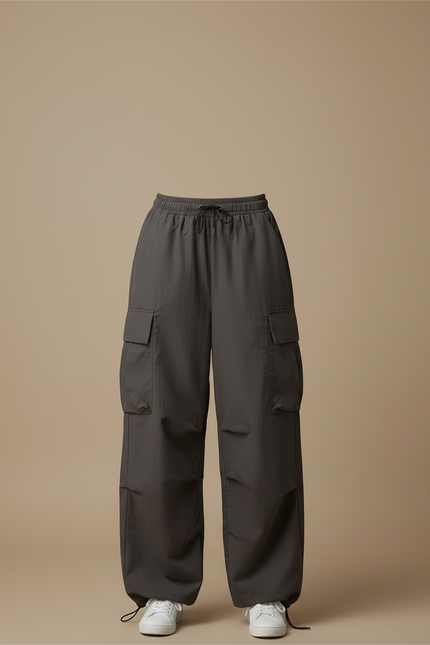 Pantalon Cargo Gris Ample Décontracté Cordon Femme - Polyester - vue 3