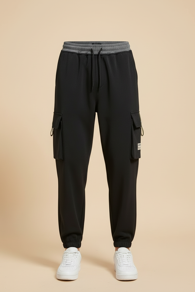 Pantalon Cargo Noir Homme Ample Jogger Poches - Polyester - vue 3