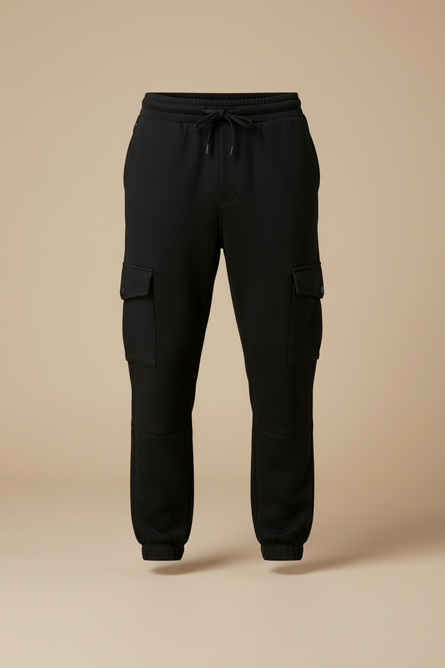 Pantalon Cargo Noir Molletonné Ajusté Homme - vue 3