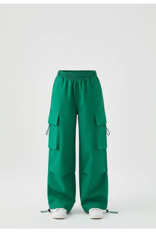 Pantalon Cargo Vert Ample Multipoches Streetwear Enfant - Polyester - vue 3