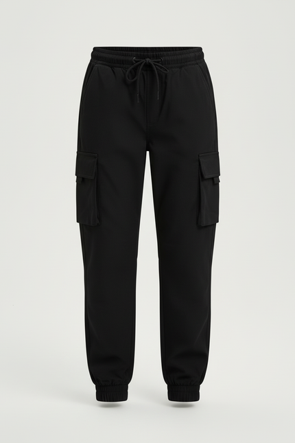 Pantalon Cargo Noir Multipoches Jogger Fille Coton - vue 3