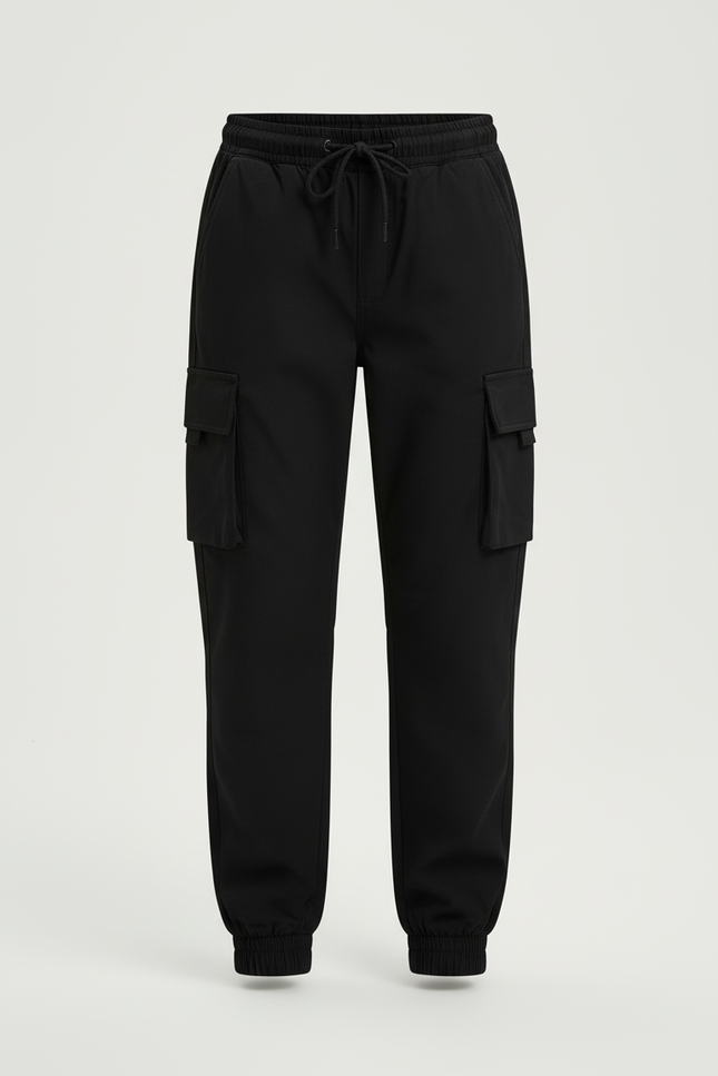 Pantalon Cargo Noir Multipoches Jogger Fille Coton - vue 3