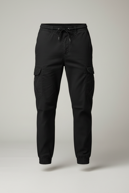 Pantalon Cargo Noir Homme Multipoches Coton Jogger - vue 3