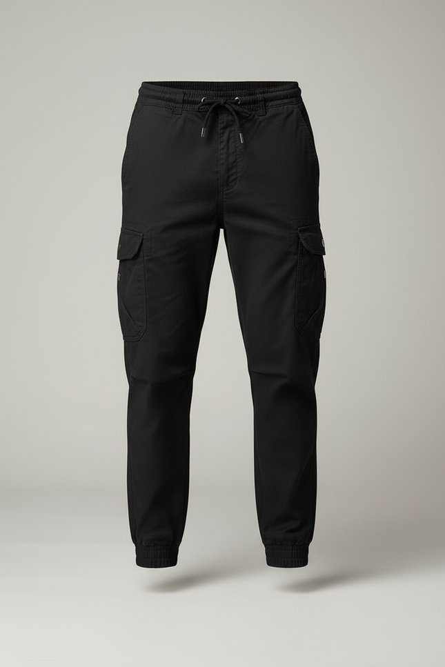 Pantalon Cargo Noir Homme Multipoches Coton Jogger - vue 3