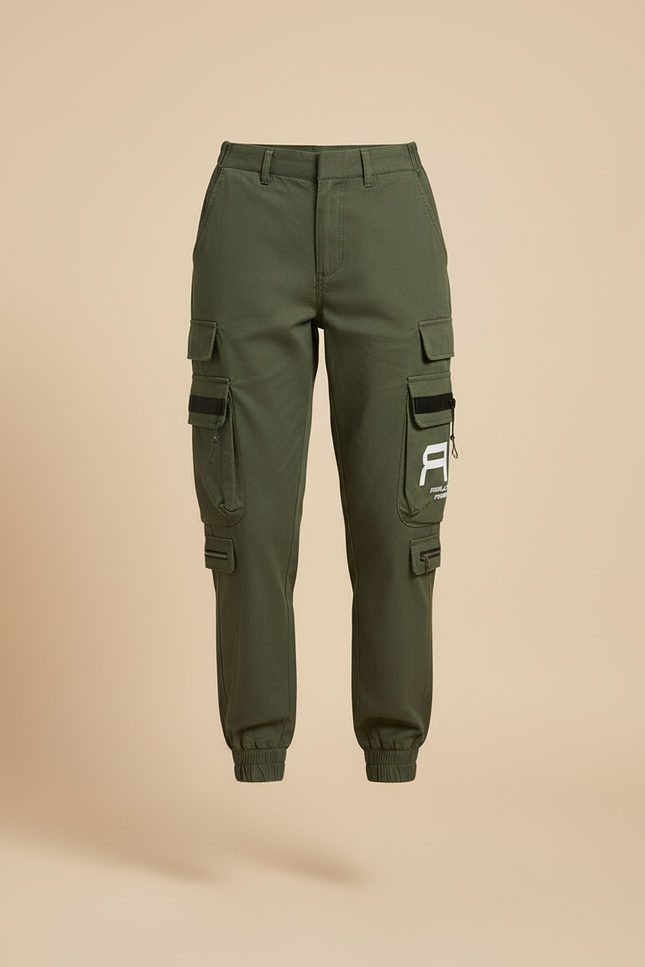 Pantalon Cargo Kaki Ample Multi-Poches Imprimé Femme - Toile - vue 3