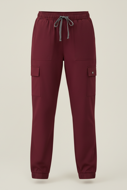 Pantalon Cargo Bordeaux Cordon Élastique Poches Latérales - Polyester - vue 3