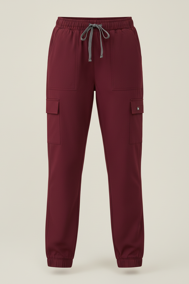 Pantalon Cargo Bordeaux Cordon Élastique Poches Latérales - Polyester - vue 3