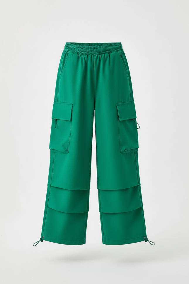 Pantalon Cargo Vert Ample Cordon Multipoches Enfant - Polyester - vue 3