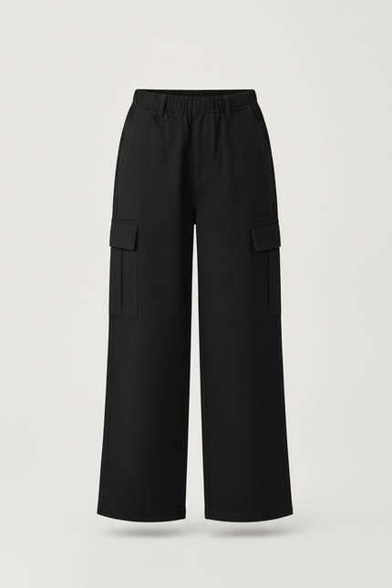 Pantalon Cargo Noir Ample Enfant Décontracté Multi-poches - Toile - vue 3