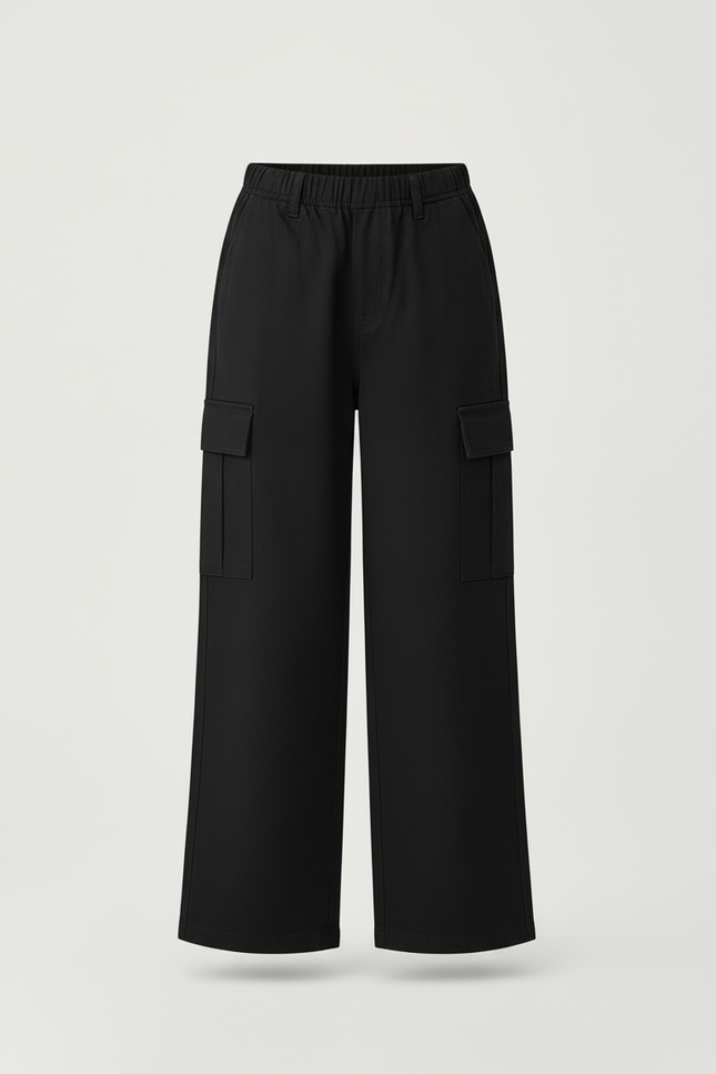 Pantalon Cargo Noir Ample Enfant Décontracté Multi-poches - Toile - vue 3