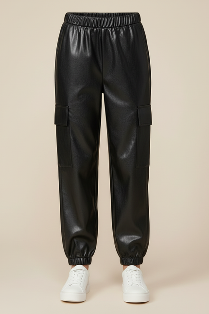 Pantalon Cargo Simili Cuir - Noir - vue 3