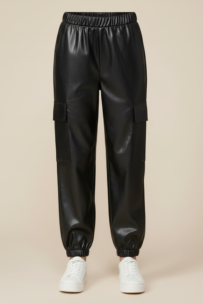 Pantalon Cargo Simili Cuir - Noir - vue 3