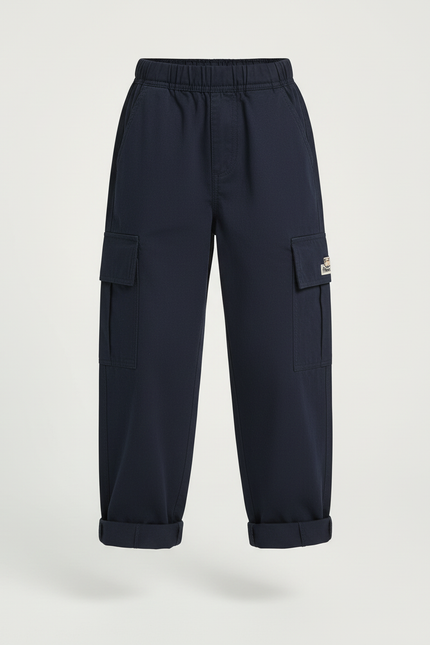Pantalon Cargo Bleu Marine Ample Coton Enfant - Toile - vue 3
