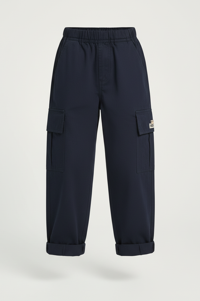 Pantalon Cargo Bleu Marine Ample Coton Enfant - Toile - vue 3