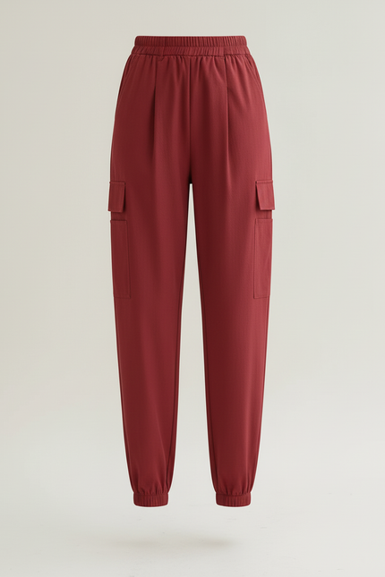 Pantalon Cargo Bordeaux Ample Respirant Taille Haute - Polyester - vue 3