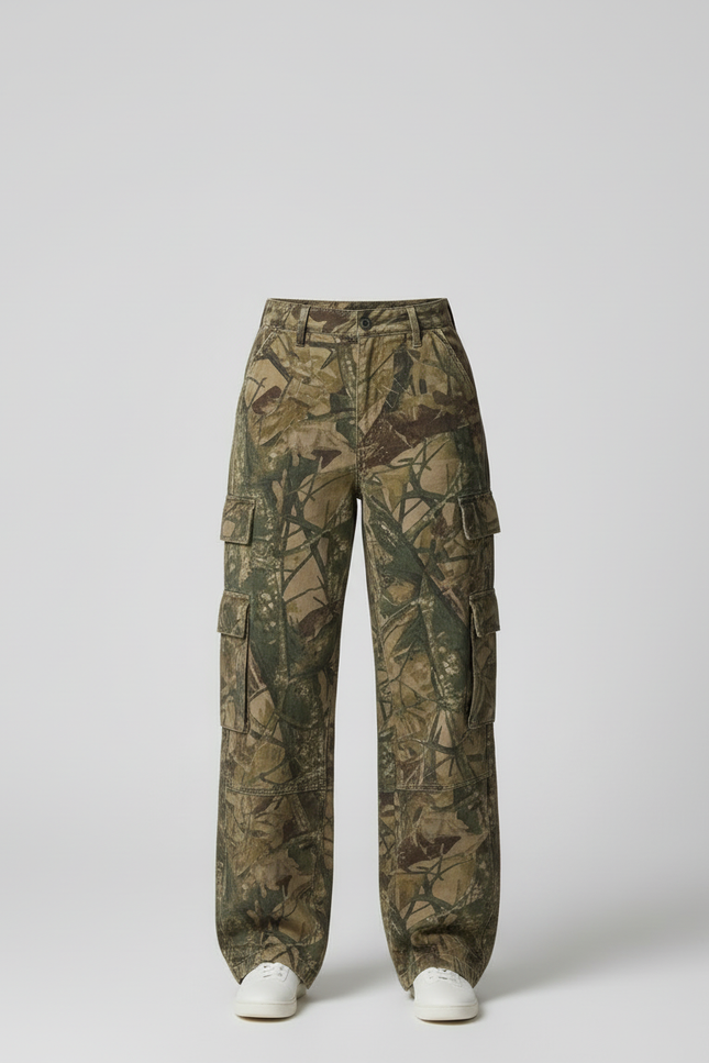 Pantalon Cargo Camouflage Ample Décontracté Multipoches Femme - Imprimé Toile - vue 3