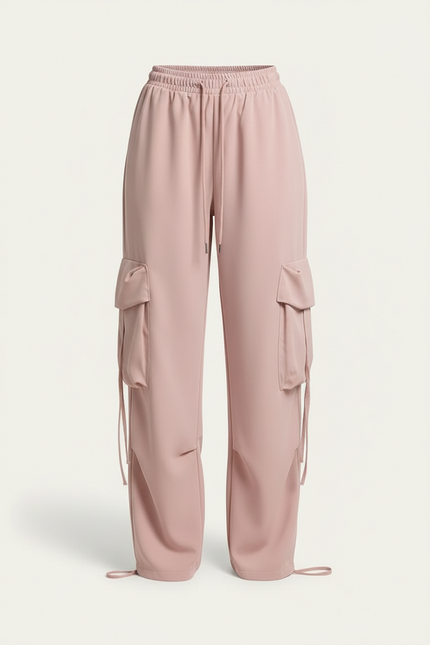 Pantalon Cargo Rose Fluide Ample Taille Haute Femme - Polyester - vue 3