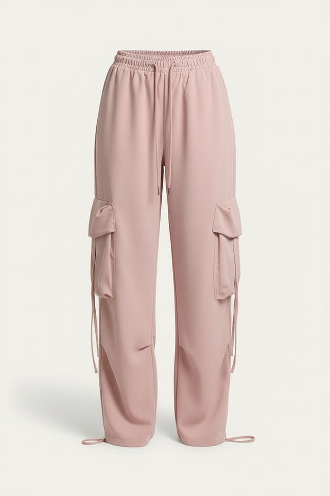 Pantalon Cargo Rose Fluide Ample Taille Haute Femme - Polyester - vue 3
