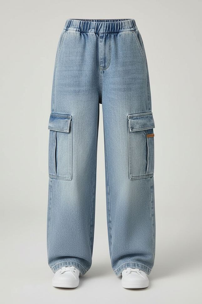 Pantalon Cargo Jean Ample Bleu Multipoches Enfant - vue 3