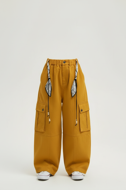 Pantalon Cargo Ample Jaune Moutarde Coton Fille - vue 3