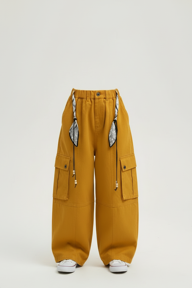 Pantalon Cargo Ample Jaune Moutarde Coton Fille - vue 3