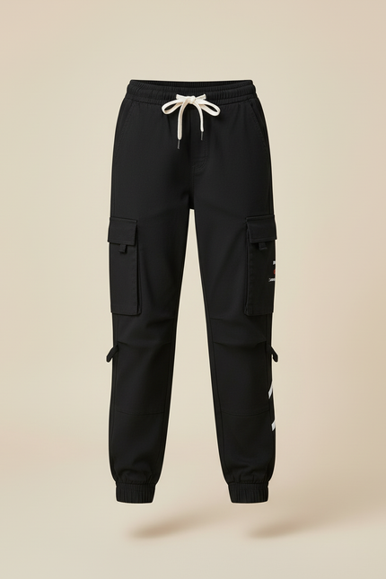 Pantalon Cargo Noir Décontracté Jogger Multipoches Enfant - Toile - vue 3