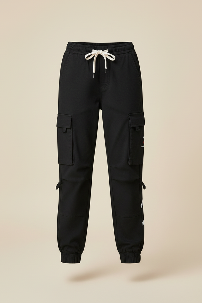 Pantalon Cargo Noir Décontracté Jogger Multipoches Enfant - Toile - vue 3