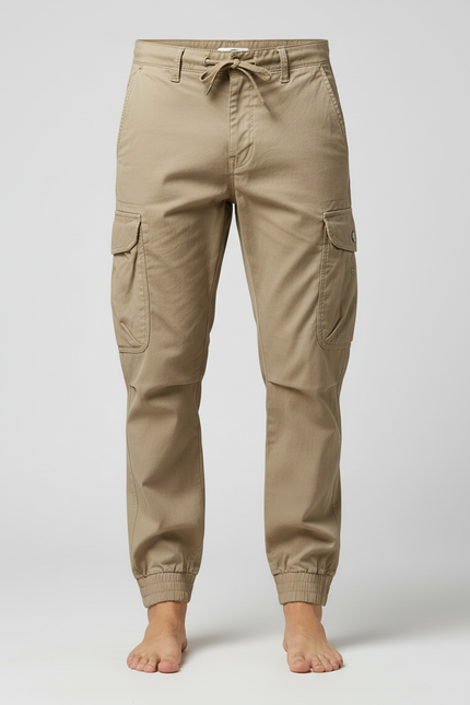 Pantalon Cargo Homme Beige Coton Multipoches Décontracté Jogger - vue 3