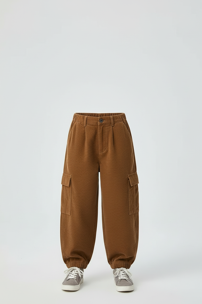 Pantalon Cargo Marron Ample Velours Enfant - Cordé - vue 3