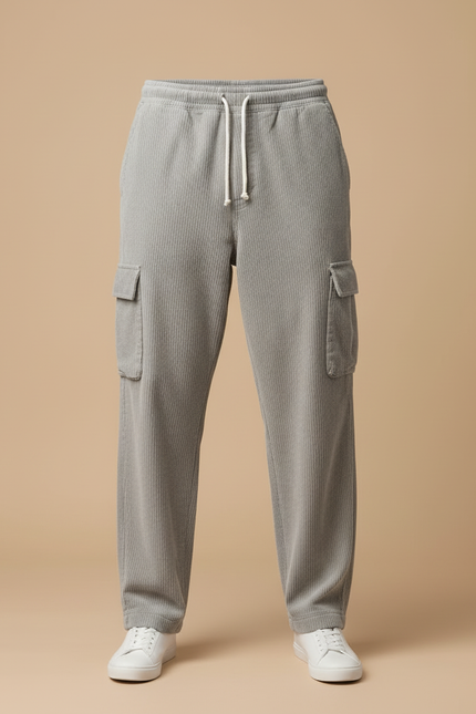 Pantalon Cargo Velours Côtelé Homme - Gris Cordé - vue 3