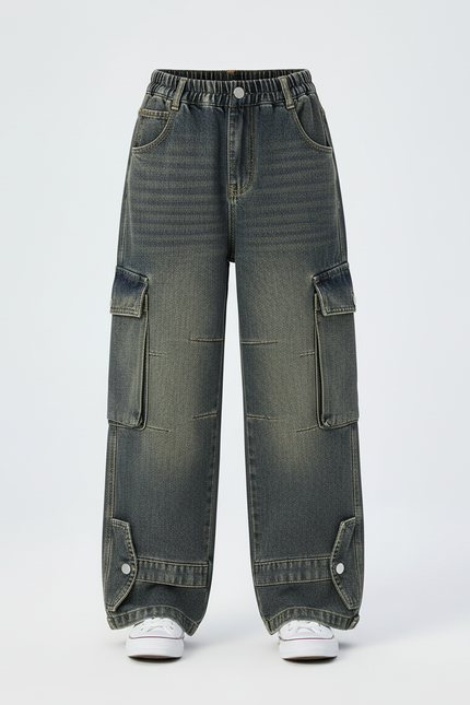 Pantalon Cargo Denim Ample Gris Décontracté Enfant - Jean - vue 3