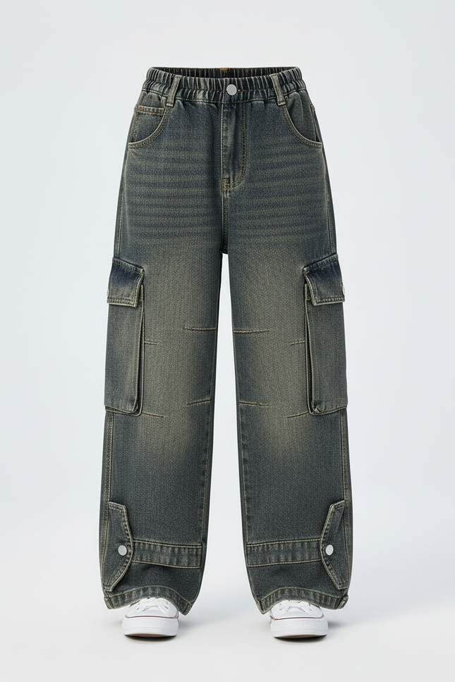 Pantalon Cargo Denim Ample Gris Décontracté Enfant - Jean - vue 3