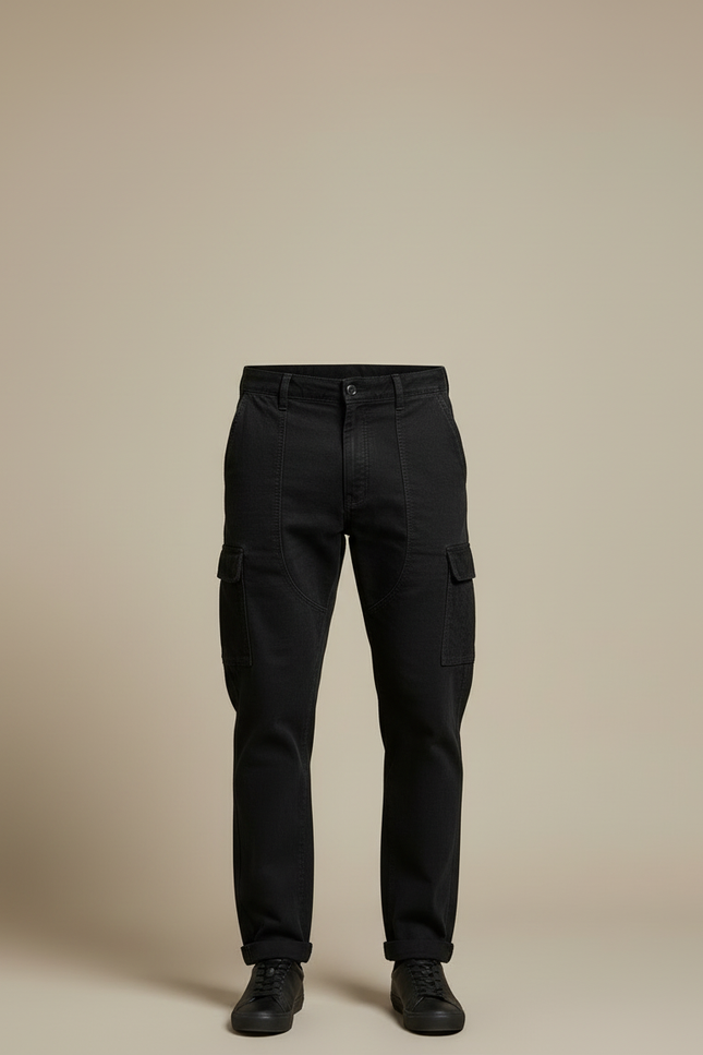 Pantalon Cargo Noir Coton Multipoches Tapered Homme - vue 3