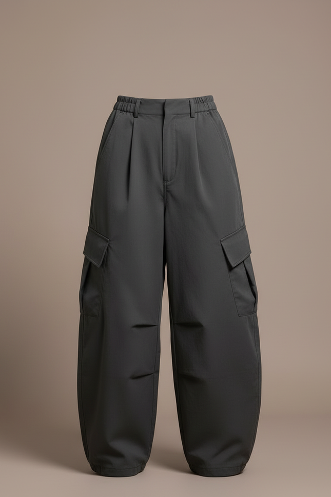 Pantalon Cargo Gris Ample Poches Latérales Femme - Gabardine - vue 3