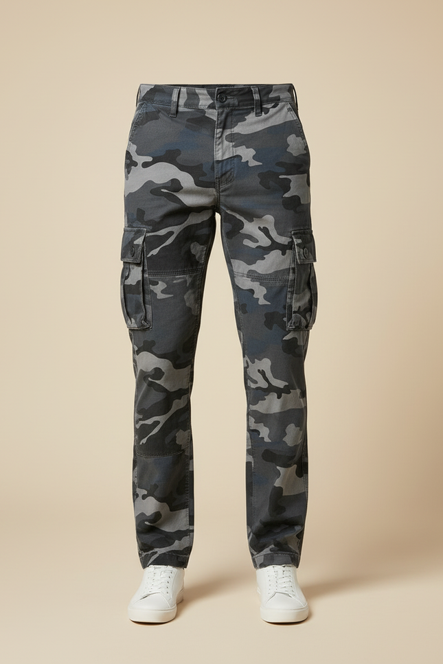 Pantalon Cargo Camouflage Gris Ample Multipoches Homme - Coton - vue 3