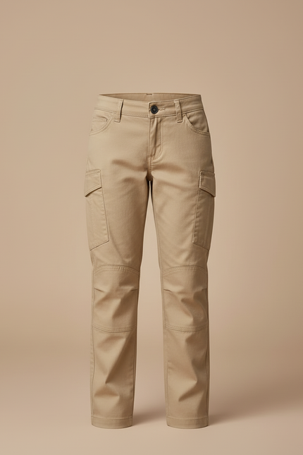 Pantalon Cargo Kaki Enfant Multipoches Coton Droit - Toile - vue 3
