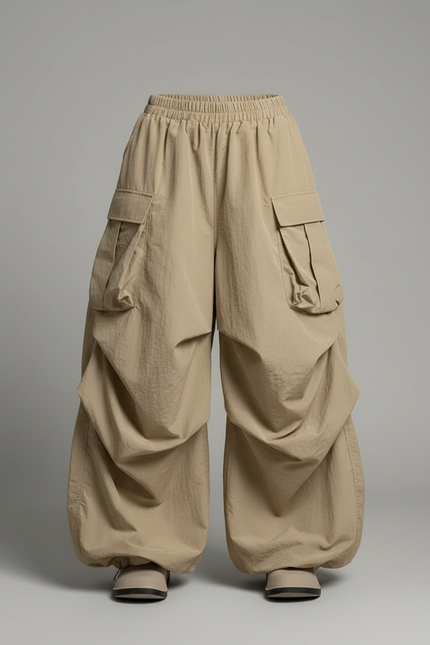Pantalon Cargo Kaki Ample Plissé Décontracté Femme - Polyester - vue 3
