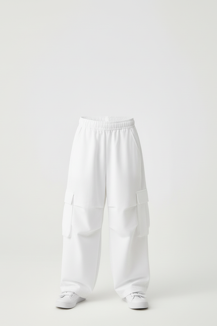 Pantalon Cargo Blanc Ample Décontracté Multipoches Enfant - Polyester - vue 3