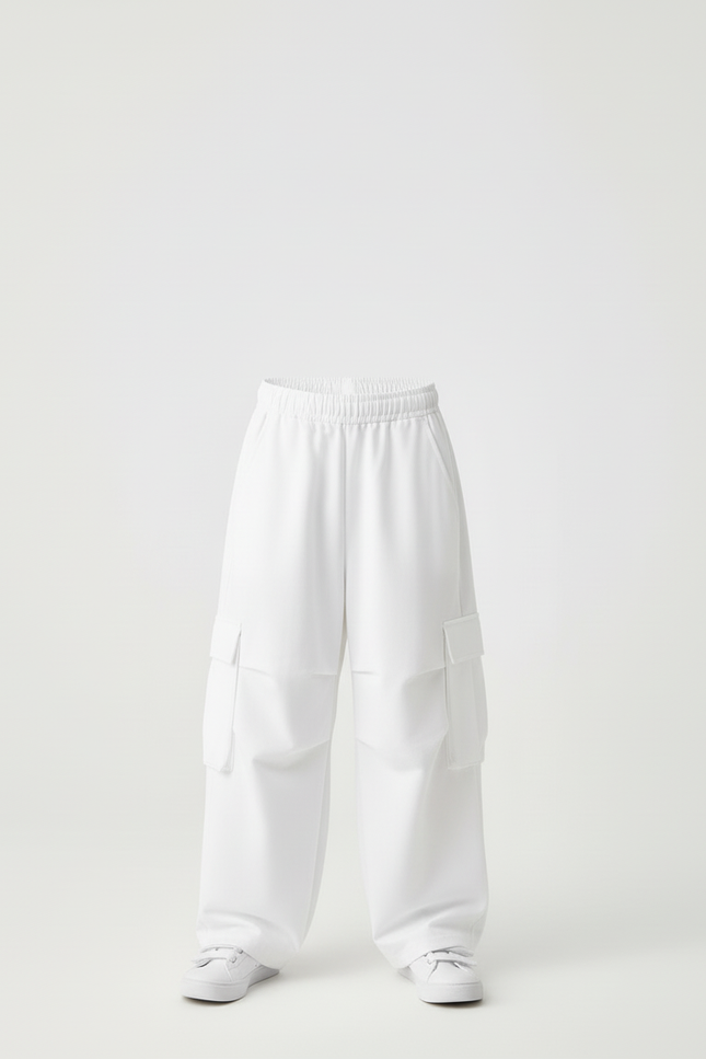 Pantalon Cargo Blanc Ample Décontracté Multipoches Enfant - Polyester - vue 3