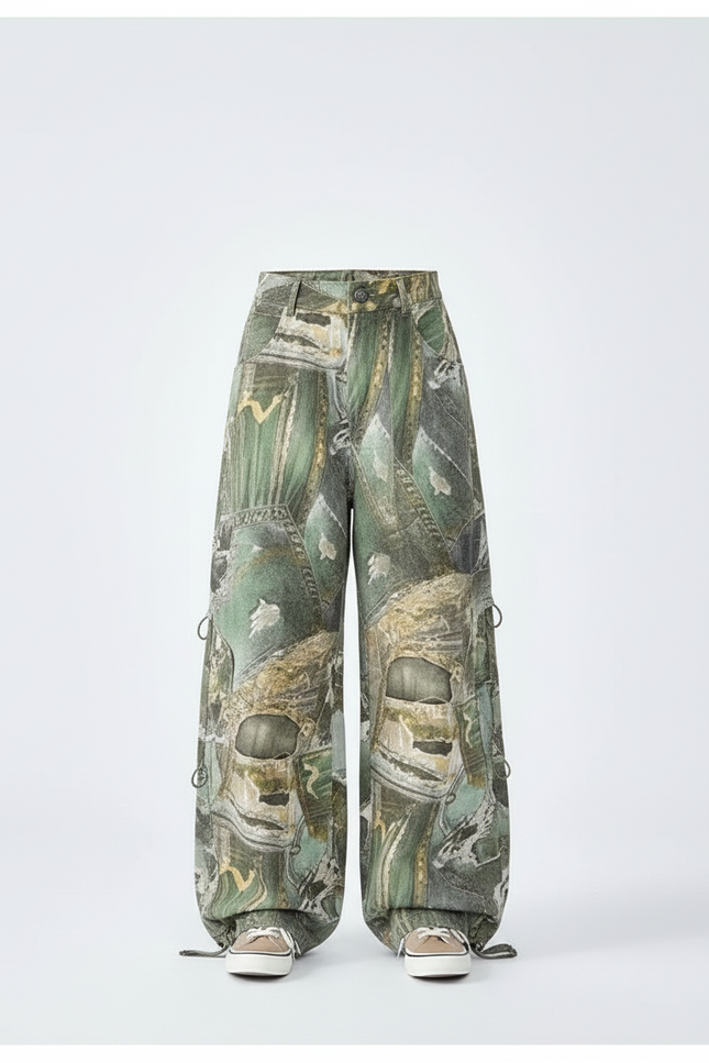 Pantalon Cargo Ample Camouflage Imprimé Streetwear Enfant - Jean - vue 3