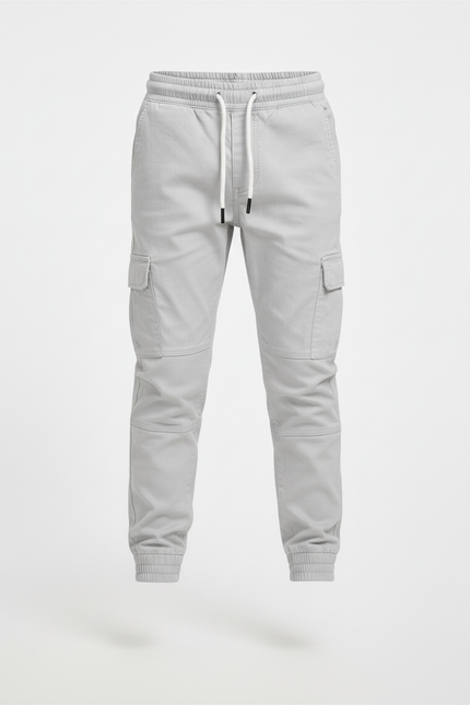 Pantalon Cargo Gris Clair Cordon Élastique Garçon - Toile - vue 3