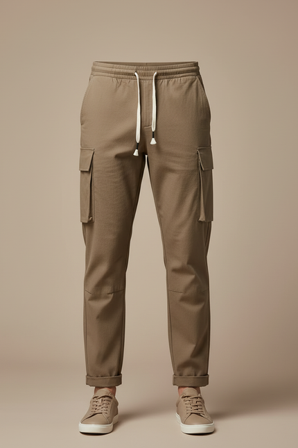 Pantalon Cargo Kaki Droit Décontracté Multipoches Coton - vue 3