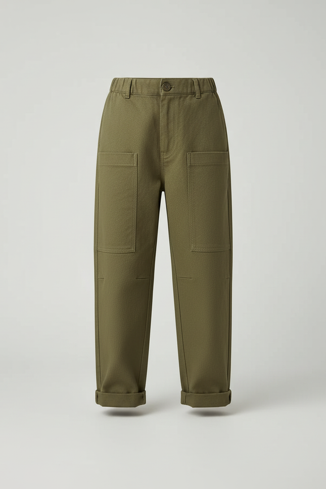 Pantalon Cargo Vert Ample Poches Enfant Fille - Kaki Toile - vue 3