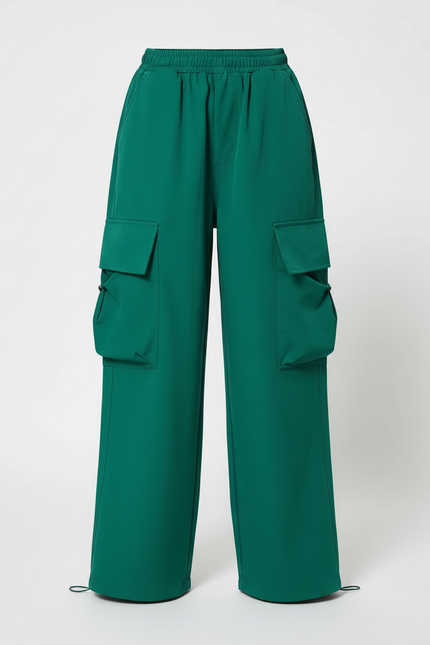 Pantalon Cargo Vert Ample Décontracté Poches Fille - Polyester - vue 3