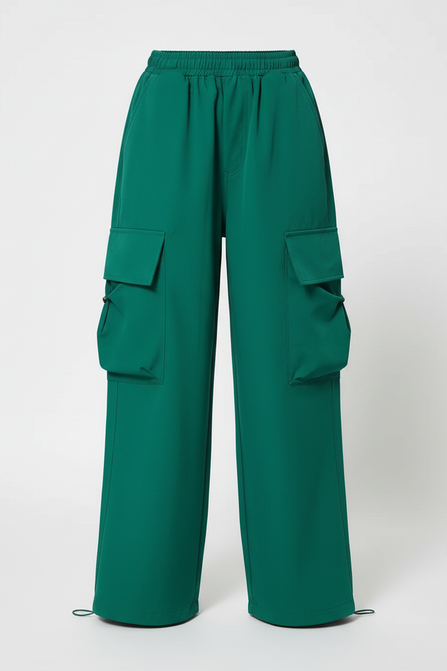 Pantalon Cargo Vert Ample Décontracté Poches Fille - Polyester - vue 3