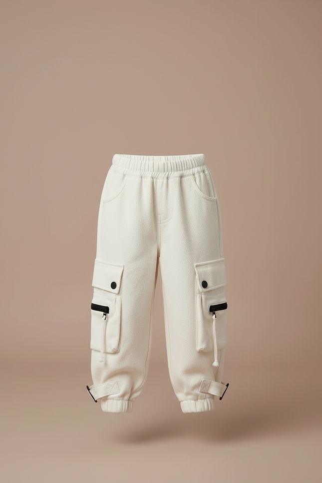 Pantalon Cargo Beige Ample Molleton Multipoches Enfant - vue 3