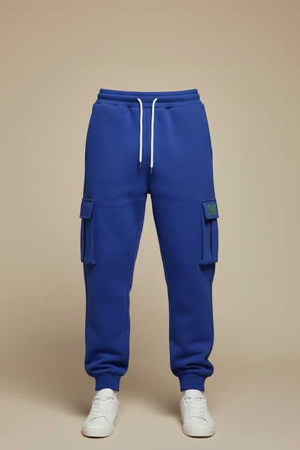 Pantalon Cargo Bleu Royal Molletonné Ample Multi-Poches Homme - vue 3
